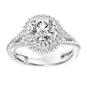 Artcarved Bridal Semi-Mounted with Side Stones Contemporary Rope Halo Engagement Ring Skyla 14K White Gold