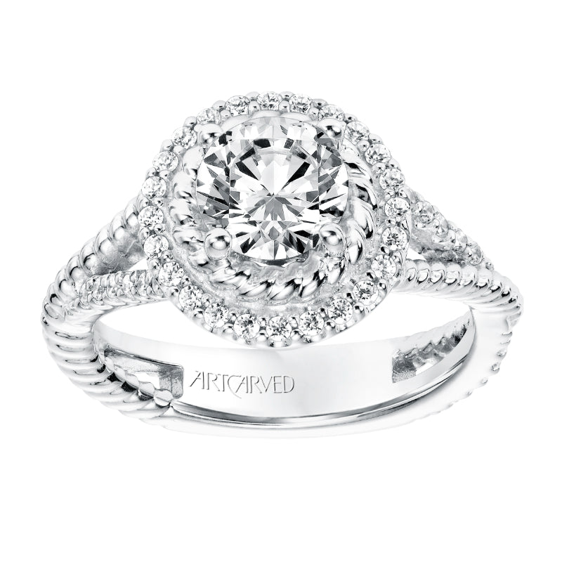 Artcarved Bridal Mounted with CZ Center Contemporary Rope Halo Engagement Ring Skyla 14K White Gold