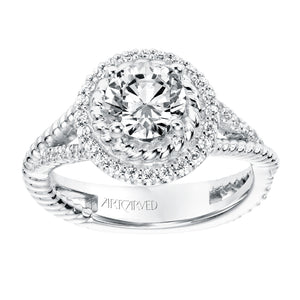 Artcarved Bridal Mounted with CZ Center Contemporary Rope Halo Engagement Ring Skyla 14K White Gold