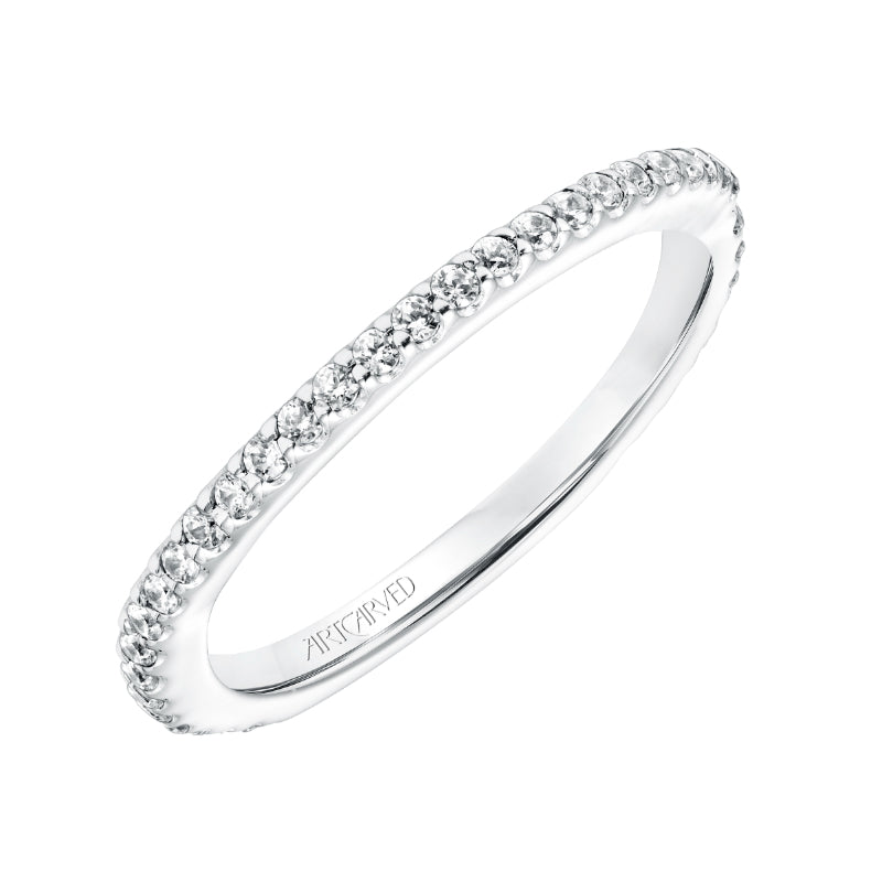 Artcarved Bridal Mounted with Side Stones Contemporary Rope Halo Diamond Wedding Band Skyla 14K White Gold
