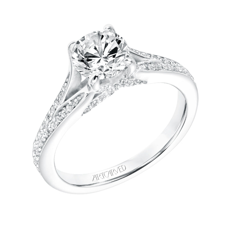 Artcarved Bridal Semi-Mounted with Side Stones Classic Diamond Engagement Ring Rosalind 14K White Gold