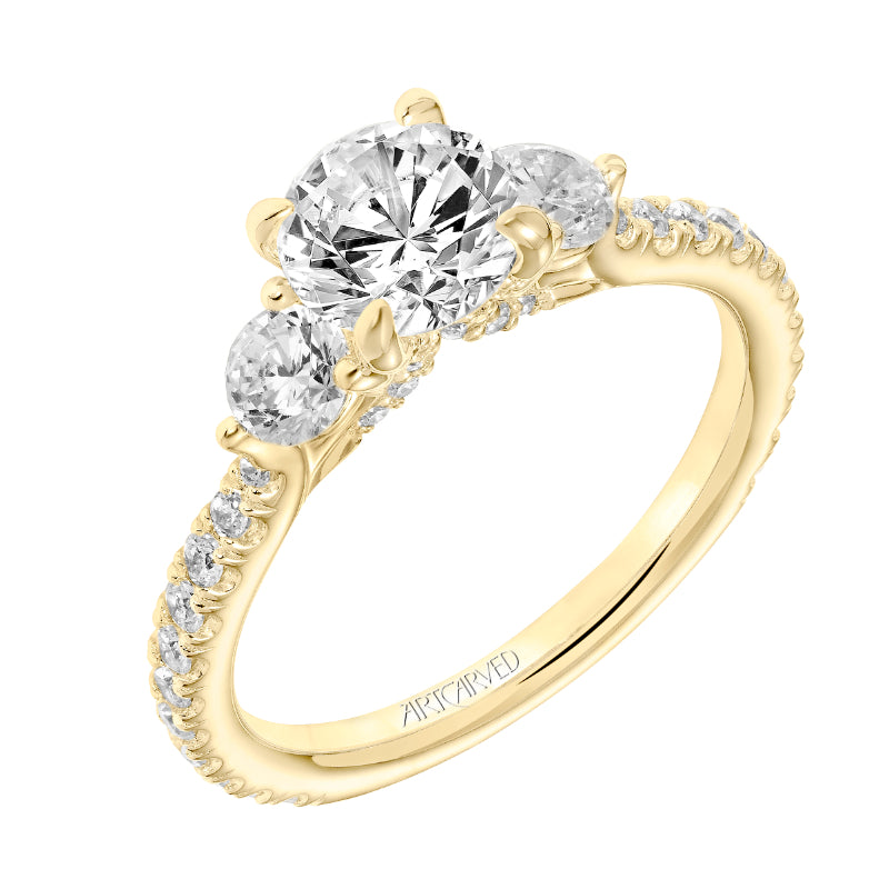 Artcarved Bridal Semi-Mounted with Side Stones Classic Diamond 3-Stone Engagement Ring Claudia 14K Yellow Gold