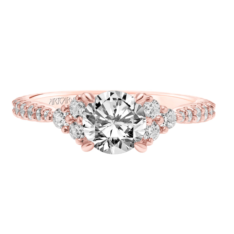 Artcarved Bridal Semi-Mounted with Side Stones Classic 3-Stone Engagement Ring Clio 14K Rose Gold