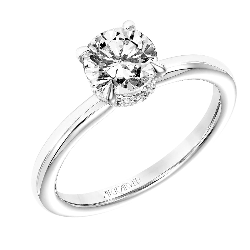 Artcarved Bridal Semi-Mounted with Side Stones Classic Solitaire Engagement Ring Erin 14K White Gold
