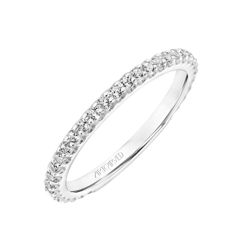 Artcarved Bridal Mounted with Side Stones Classic Solitaire Diamond Wedding Band Erin 14K White Gold