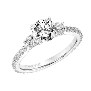 Artcarved Bridal Mounted with CZ Center Classic 3-Stone Engagement Ring Jill 14K White Gold