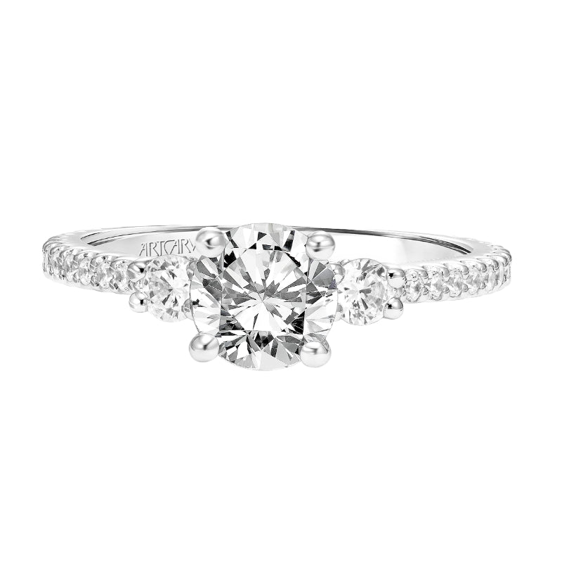 Artcarved Bridal Semi-Mounted with Side Stones Classic 3-Stone Engagement Ring Jill 14K White Gold