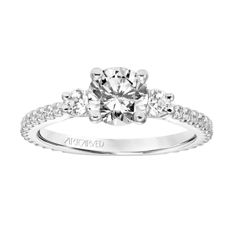 Artcarved Bridal Semi-Mounted with Side Stones Classic 3-Stone Engagement Ring Jill 14K White Gold