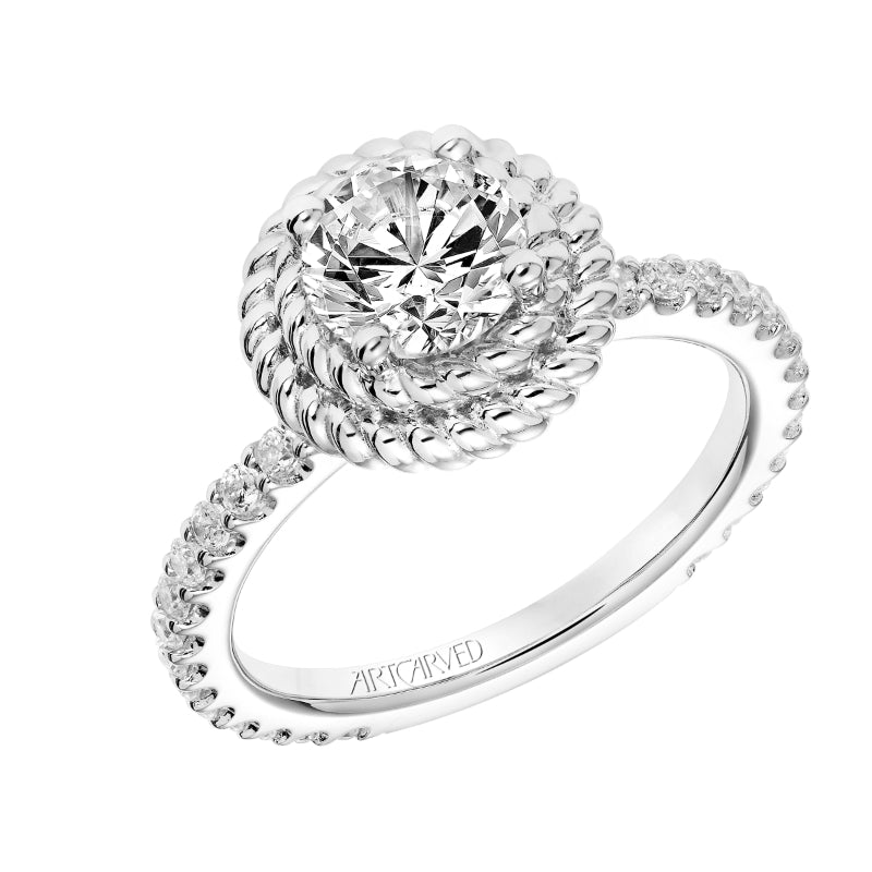 Artcarved Bridal Mounted with CZ Center Contemporary Rope Halo Engagement Ring Kaydence 14K White Gold