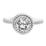 Artcarved Bridal Semi-Mounted with Side Stones Contemporary Rope Halo Engagement Ring Kaydence 14K White Gold