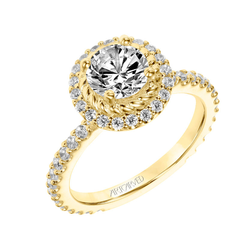 Artcarved Bridal Semi-Mounted with Side Stones Contemporary Rope Halo Engagement Ring Cara 14K Yellow Gold