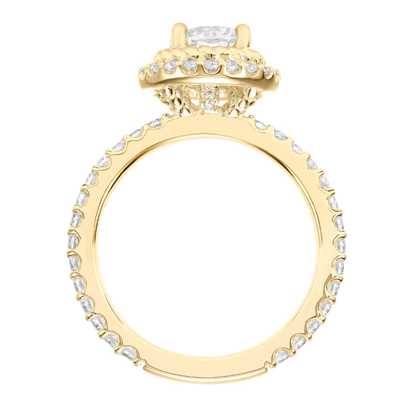 Artcarved Bridal Mounted with CZ Center Contemporary Rope Halo Engagement Ring Cara 14K Yellow Gold