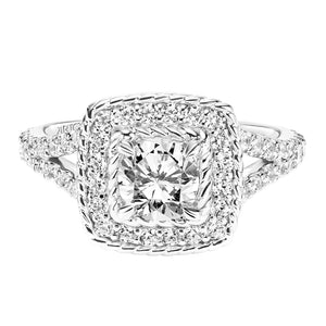 Artcarved Bridal Semi-Mounted with Side Stones Contemporary Rope Halo Engagement Ring Alexa 14K White Gold