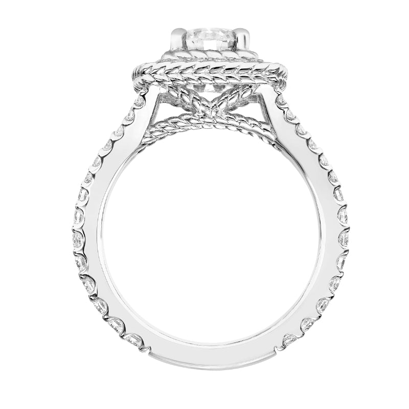 Artcarved Bridal Semi-Mounted with Side Stones Contemporary Rope Halo Engagement Ring Alexa 14K White Gold