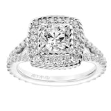 Artcarved Bridal Semi-Mounted with Side Stones Contemporary Rope Halo Engagement Ring Alexa 14K White Gold