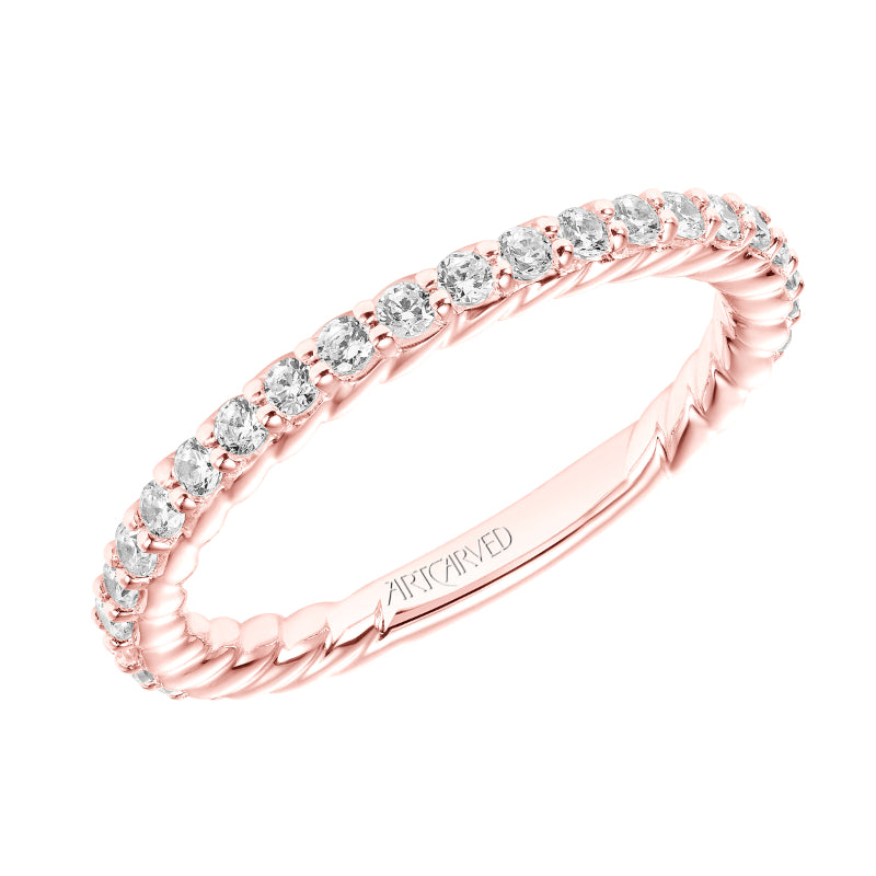 Artcarved Bridal Mounted with Side Stones Contemporary Rope Diamond Wedding Band Wren 14K Rose Gold