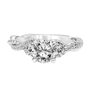 Artcarved Bridal Mounted with CZ Center Contemporary Twist 3-Stone Engagement Ring Danica 14K White Gold