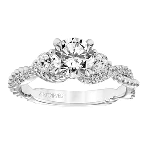 Artcarved Bridal Mounted with CZ Center Contemporary Twist 3-Stone Engagement Ring Danica 14K White Gold