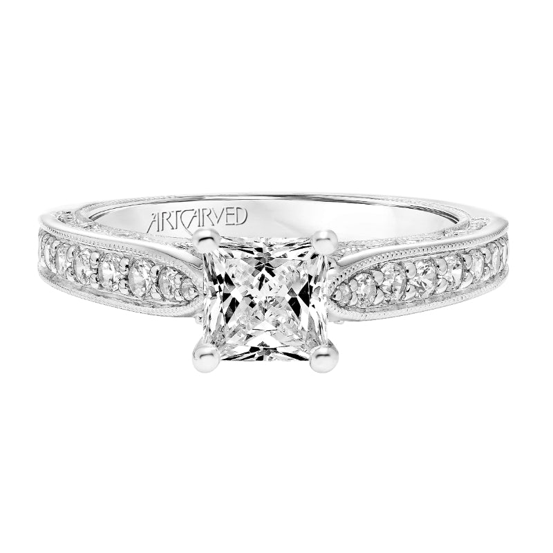 Artcarved Bridal Mounted with CZ Center Vintage Heritage Engagement Ring Blanche 14K White Gold