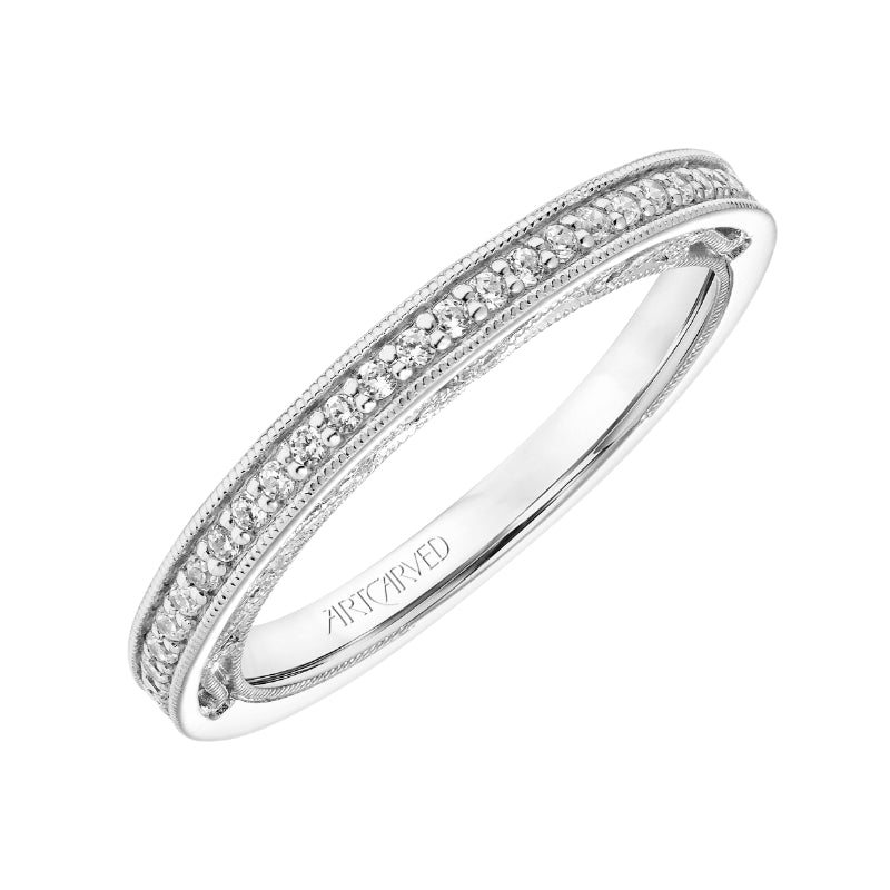 Artcarved Bridal Mounted with Side Stones Vintage Heritage Diamond Wedding Band Blanche 14K White Gold