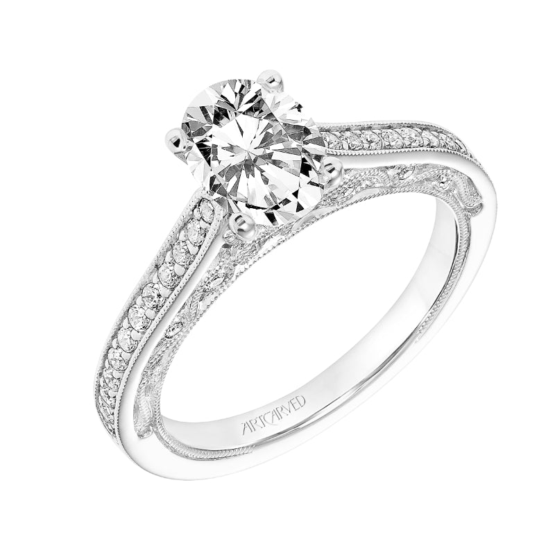 Artcarved Bridal Semi-Mounted with Side Stones Vintage Filigree Diamond Engagement Ring Marie 14K White Gold