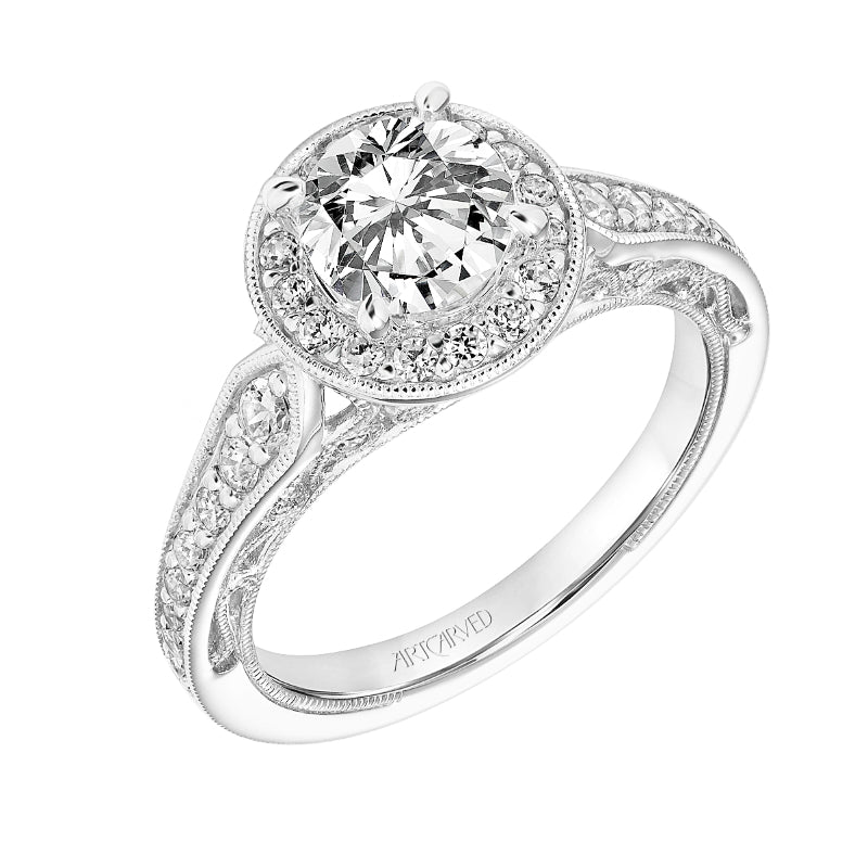 Artcarved Bridal Mounted with CZ Center Vintage Filigree Halo Engagement Ring Dolores 14K White Gold