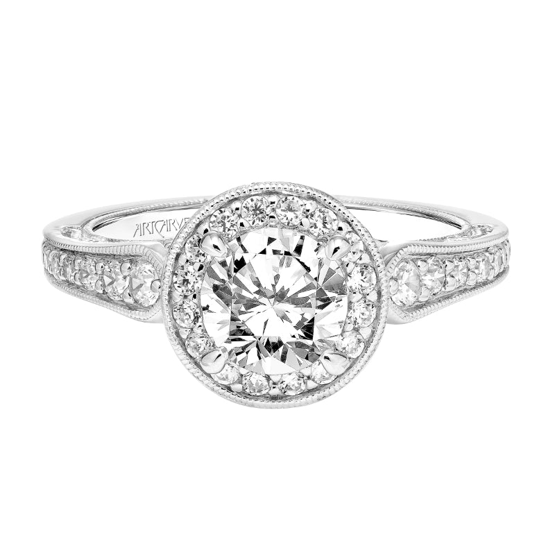 Artcarved Bridal Mounted with CZ Center Vintage Filigree Halo Engagement Ring Dolores 14K White Gold