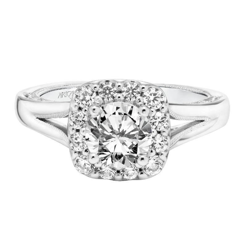 Artcarved Bridal Mounted with CZ Center Vintage Filigree Halo Engagement Ring Katherine 14K White Gold