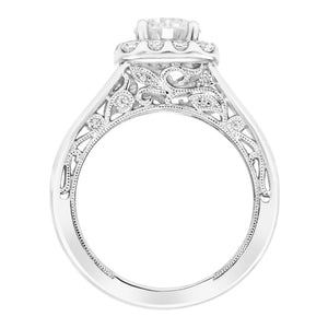 Artcarved Bridal Semi-Mounted with Side Stones Vintage Filigree Halo Engagement Ring Katherine 14K White Gold