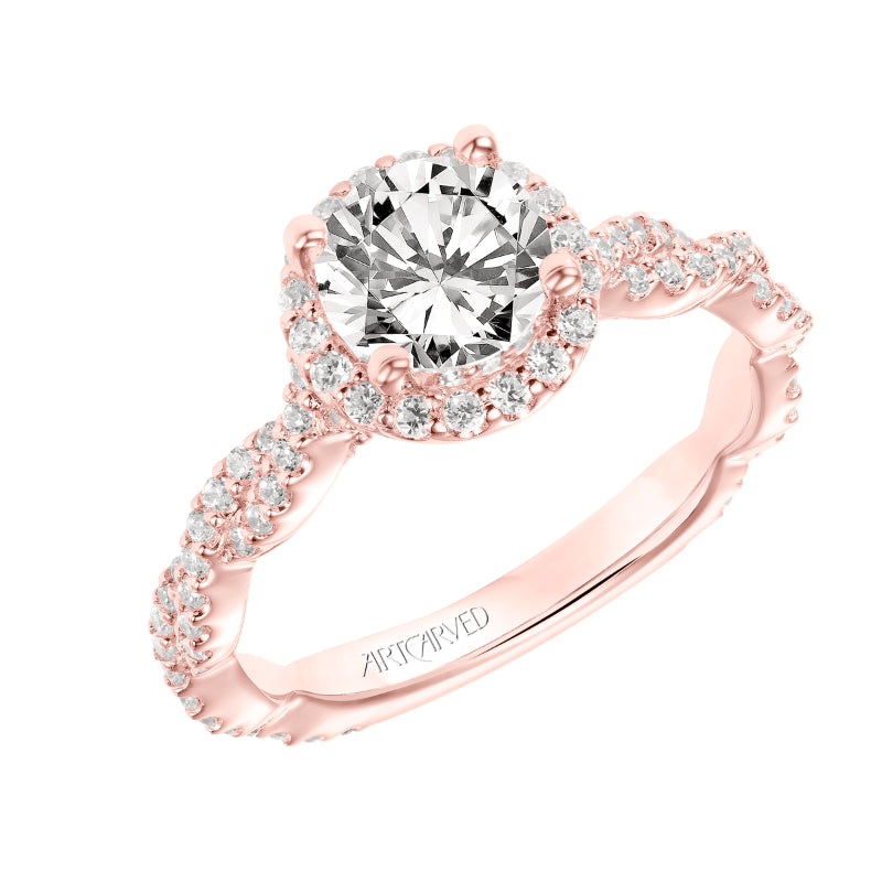 Artcarved Bridal Mounted with CZ Center Contemporary Twist Halo Engagement Ring Gianna 14K Rose Gold