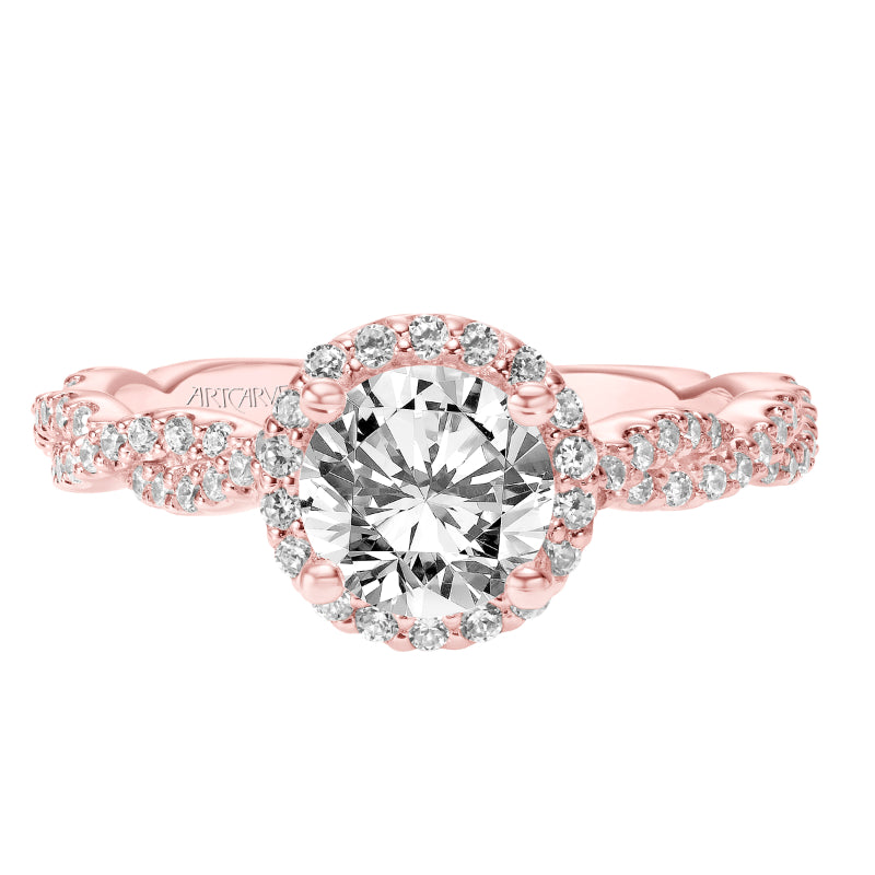Artcarved Bridal Semi-Mounted with Side Stones Contemporary Twist Halo Engagement Ring Gianna 14K Rose Gold