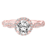 Artcarved Bridal Mounted with CZ Center Contemporary Twist Halo Engagement Ring Gianna 14K Rose Gold