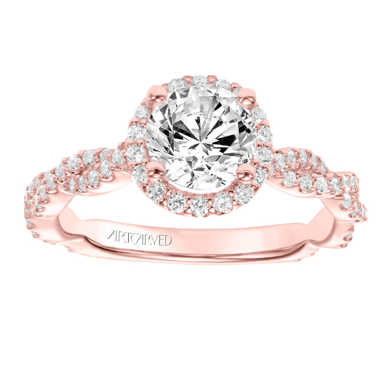 Artcarved Bridal Mounted with CZ Center Contemporary Twist Halo Engagement Ring Gianna 14K Rose Gold