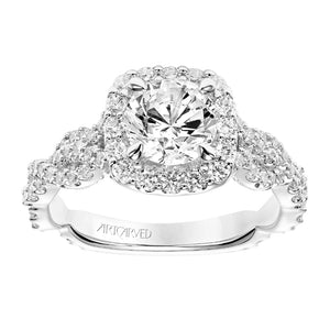 Artcarved Bridal Semi-Mounted with Side Stones Contemporary Twist Halo Engagement Ring Everly 14K White Gold