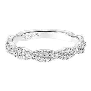 Artcarved Bridal Mounted with Side Stones Contemporary Twist Halo Diamond Wedding Band Everly 14K White Gold