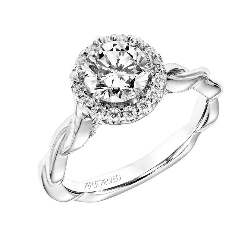 Artcarved Bridal Mounted with CZ Center Contemporary Twist Halo Engagement Ring Logan 14K White Gold