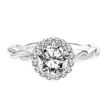 Artcarved Bridal Semi-Mounted with Side Stones Contemporary Twist Halo Engagement Ring Logan 14K White Gold