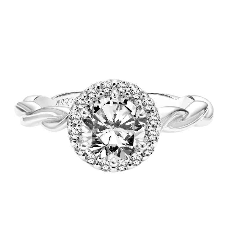 Artcarved Bridal Semi-Mounted with Side Stones Contemporary Twist Halo Engagement Ring Logan 14K White Gold