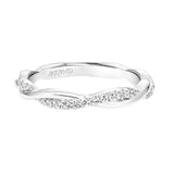 Artcarved Bridal Mounted with Side Stones Contemporary Twist Halo Diamond Wedding Band Logan 14K White Gold