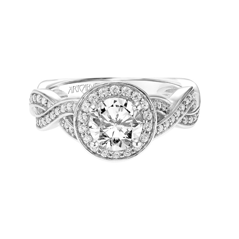 Artcarved Bridal Semi-Mounted with Side Stones Contemporary Twist Halo Engagement Ring Lyra 14K White Gold
