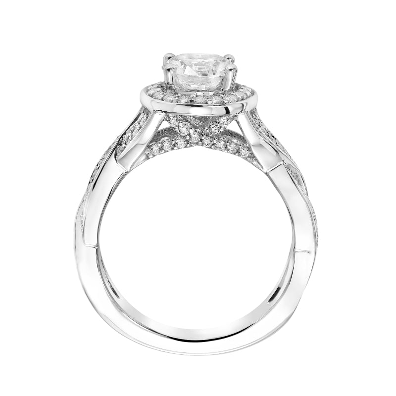 Artcarved Bridal Semi-Mounted with Side Stones Contemporary Twist Halo Engagement Ring Lyra 14K White Gold