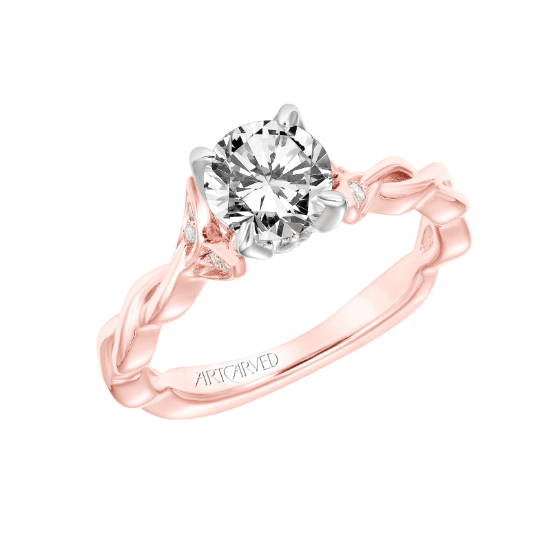 Artcarved Bridal Semi-Mounted with Side Stones Contemporary Floral Solitaire Engagement Ring Cherie 14K Rose Gold
