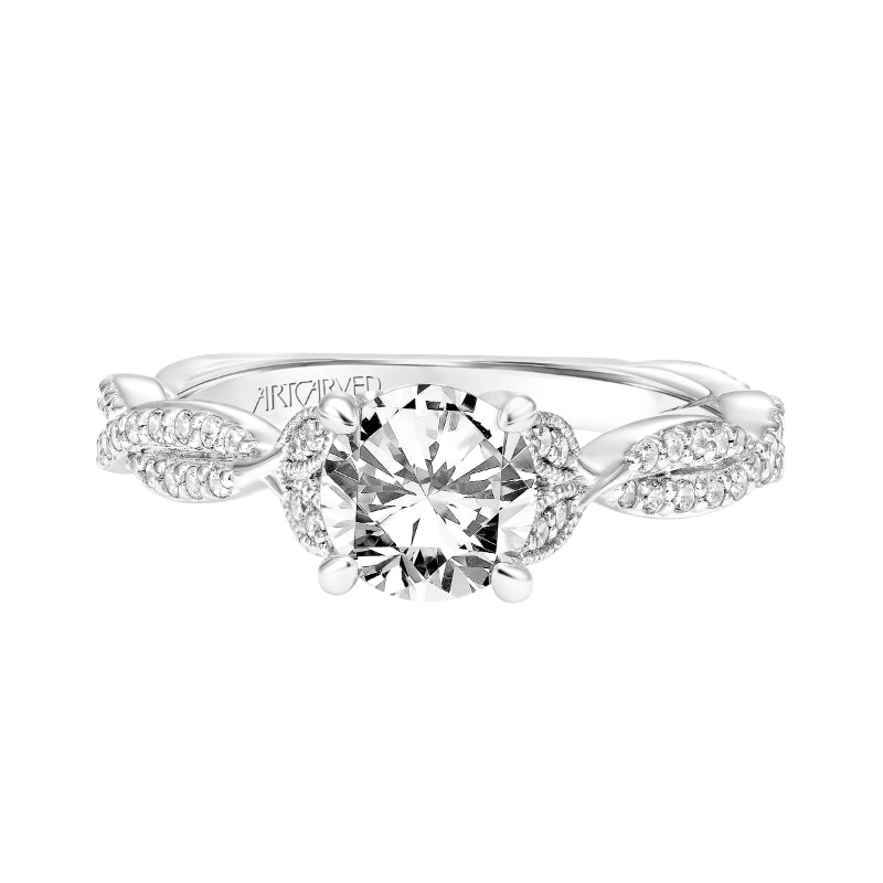 Artcarved Bridal Semi-Mounted with Side Stones Contemporary Floral Engagement Ring Freesia 18K White Gold