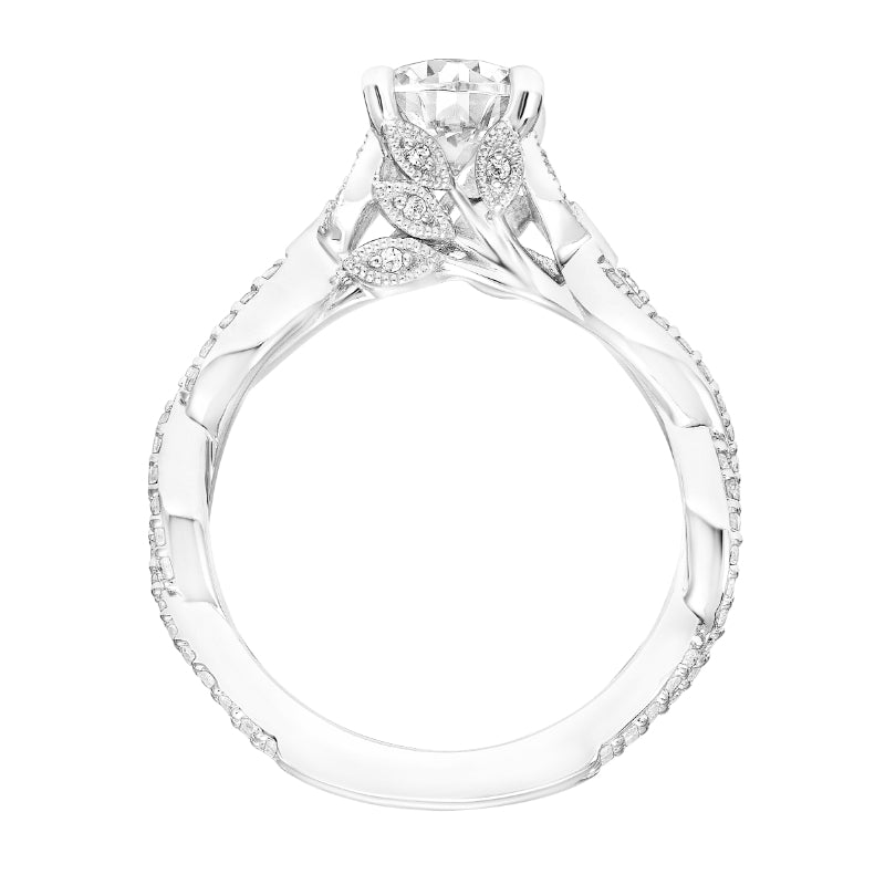 Artcarved Bridal Semi-Mounted with Side Stones Contemporary Floral Engagement Ring Freesia 18K White Gold