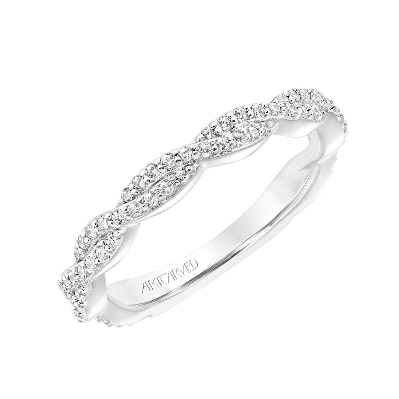 Artcarved Bridal Mounted with Side Stones Contemporary Floral Twist Diamond Wedding Band Freesia 14K White Gold