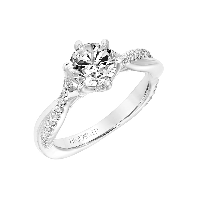Artcarved Bridal Mounted with CZ Center Contemporary Floral Twist Engagement Ring Tulip 14K White Gold