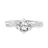 Artcarved Bridal Mounted with CZ Center Contemporary Floral Twist Engagement Ring Tulip 14K White Gold