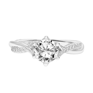 Artcarved Bridal Semi-Mounted with Side Stones Contemporary Floral Twist Engagement Ring Tulip 18K White Gold