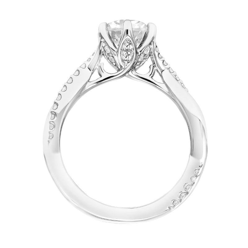 Artcarved Bridal Semi-Mounted with Side Stones Contemporary Floral Twist Engagement Ring Tulip 14K White Gold