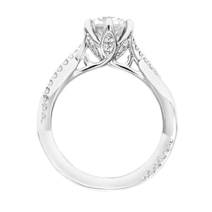 Artcarved Bridal Semi-Mounted with Side Stones Contemporary Floral Twist Engagement Ring Tulip 18K White Gold